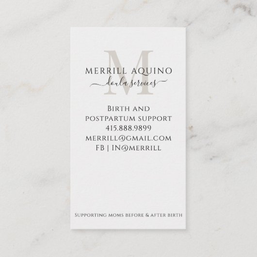 Doula Servicesベビー写真 名刺 (裏面)