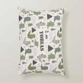 Doux Nom Personnalisé Dinosaure Vert Kaki  アクセントクッション (正面(垂直))