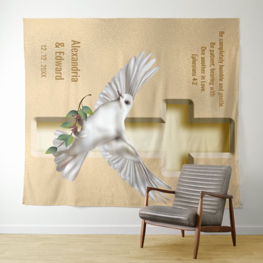 Doveクロス金ゴールドフェイクフォイル結婚の背景 タペストリー (インサイチュ(横))