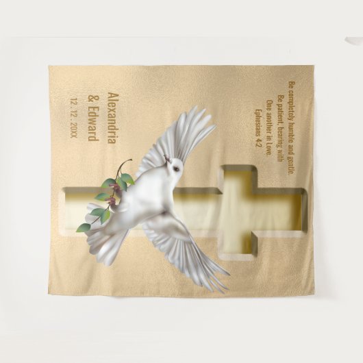 Doveクロス金ゴールドフェイクフォイル結婚の背景 タペストリー (正面(横))