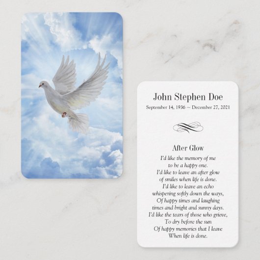 Dove祈りの言葉カード – グロー後 名刺 (正面/裏面)
