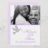 Dove紫色のリボンカップルの写真結婚式招待状 招待状 (正面/裏面)