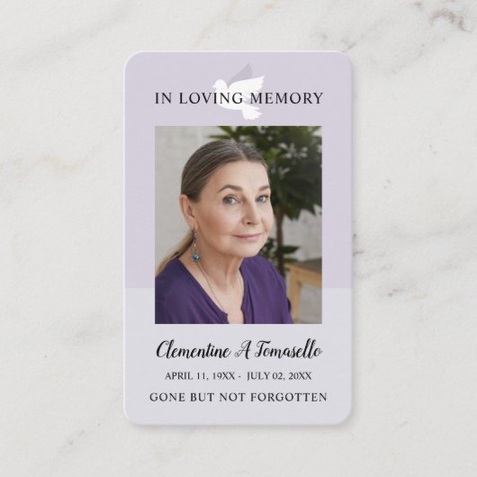 Dove葬儀記念祈りの言葉フォトカード 名刺 (正面)