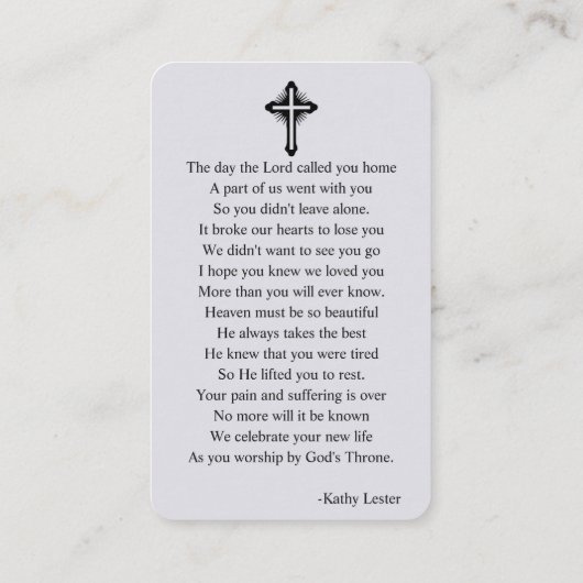 Dove葬儀記念祈りの言葉フォトカード 名刺 (裏面)