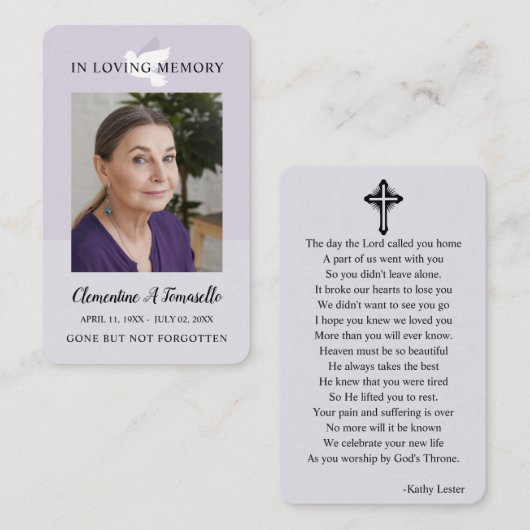 Dove葬儀記念祈りの言葉フォトカード 名刺 (正面/裏面)