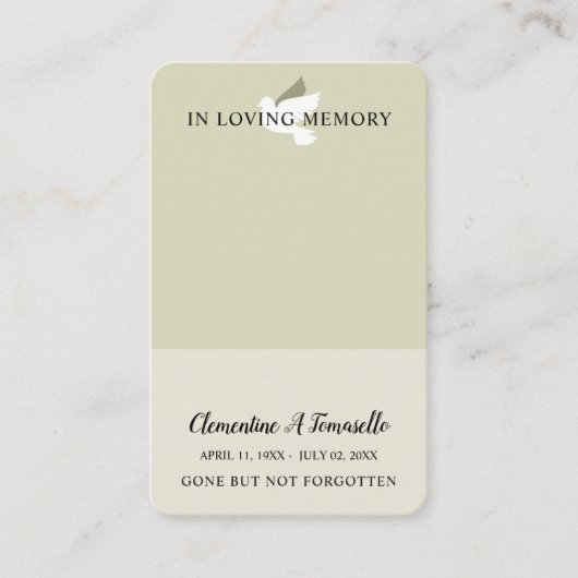 Dove葬儀記念祈りの言葉フォトカード 名刺 (正面)