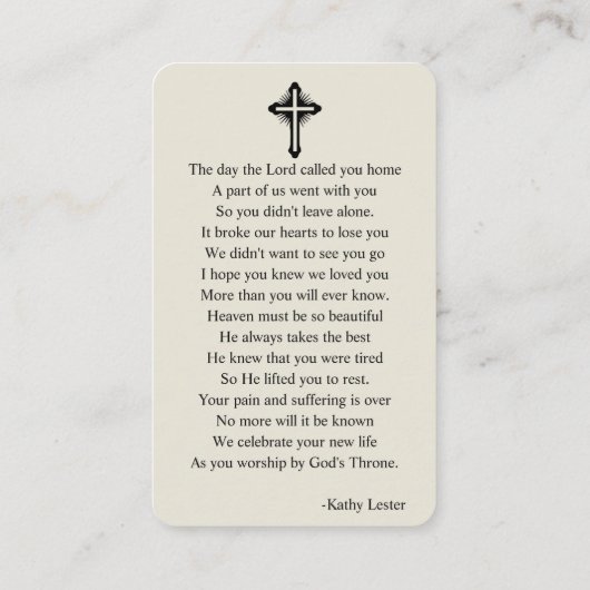 Dove葬儀記念祈りの言葉フォトカード 名刺 (裏面)