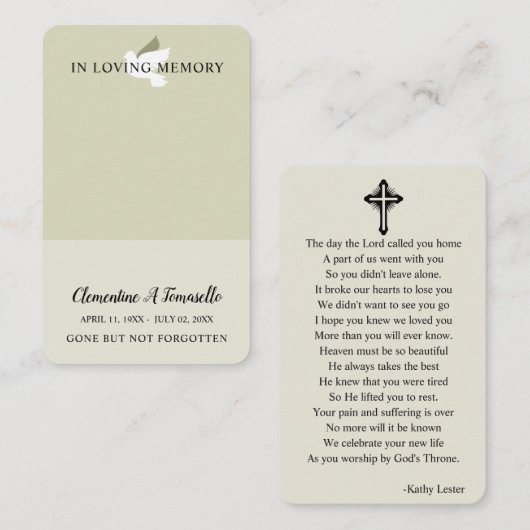 Dove葬儀記念祈りの言葉フォトカード 名刺 (正面/裏面)