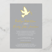 Dove金ゴールドグシンプルレイ結婚と写真 箔招待状 (正面)
