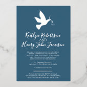 Dove金ゴールドブルーシンプルグ結婚レイのカスタム写真 箔招待状 (正面)