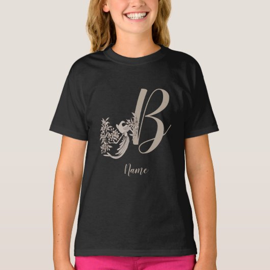 Dove エレガント モノグラムイニシャル B 名前入り Tシャツ (正面)
