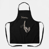 Dove エレガント MonogramイニシャルA Black Your Name エプロン (正面)