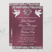 Dove、シルバーハート&グリッター、QRコード – ラベンダー 招待状 (正面/裏面)