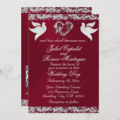 Dove、シルバーハート&グリッター、QRコード – Burgudy 招待状 (正面/裏面)