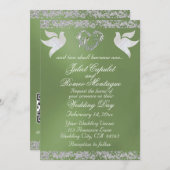 Dove、シルバーハート&グリッター、QRコード – Sage 招待状 (正面/裏面)