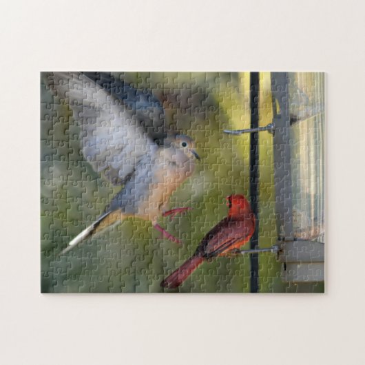 Dove and Cardinal Backyard Brawl ジグソーパズル (横)