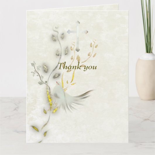 Dove and golden leaves folded thank you card サンキューカード (正面)