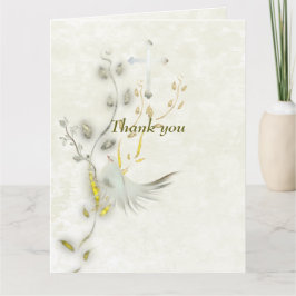 Dove and golden leaves  folded thank you card  サンキューカード