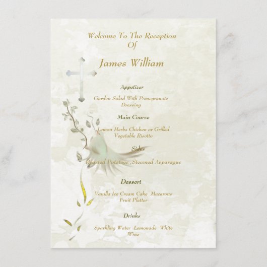 Dove and golden leaves menu card メニュー (正面)