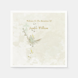 Dove and golden leaves paper napkins  スタンダードカクテルナプキン