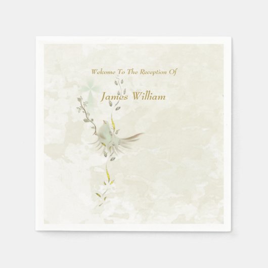 Dove and golden leaves paper napkins  スタンダードカクテルナプキン (正面)