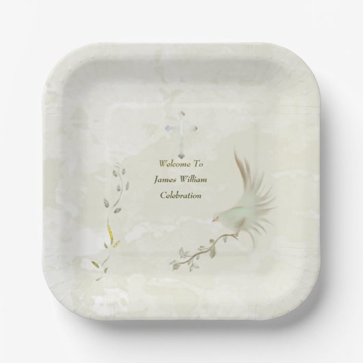 Dove and golden leaves  paper plates  ペーパープレート (正面)