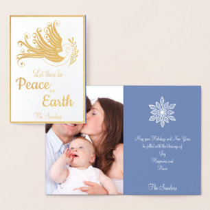Dove Christmas Card - 地球に平和 - ゴールドの写真 箔カード
