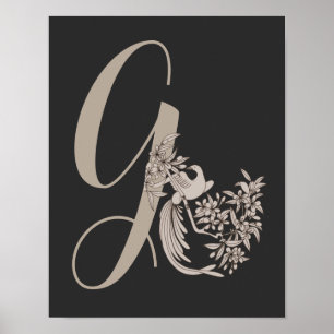 Dove Elegant モノグラムイニシャルG パーソナライズデザイン ポスター
