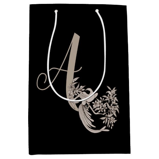 Dove Elegant Monogram Initial A   ミディアムペーパーバッグ (正面)