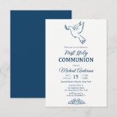 Dove First Communion エレガント Blu 招待状 (正面/裏面)