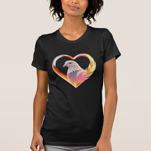Dove Heart Frame Neon Feather Graphic Tシャツ (正面)