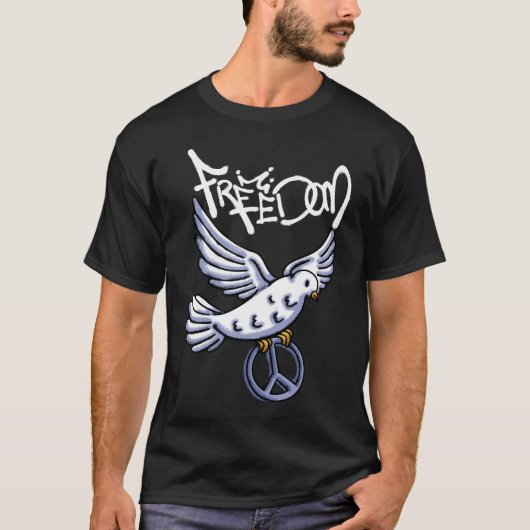 Dove Holding Peace Symbol streetwear Tシャツ (正面)