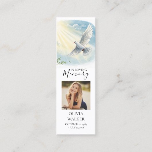 Dove in Sunlight Funeral Keepsake Bookmark  スキニー名刺 (正面)