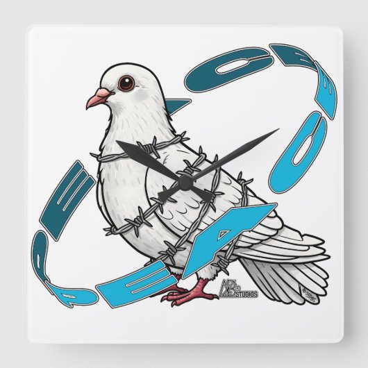 Dove of peace in Barbed Wire Enbrace スクエア壁時計 (正面)