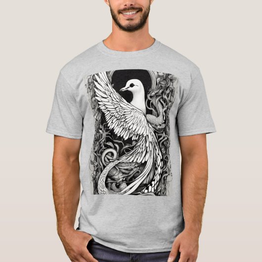 Dove & Serpent Hole Tattoo T-Shirt - Symbolic Blac Tシャツ (正面)