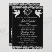 Dove, Silver Heart & Glitter, QR Code - Black 招待状 (正面/裏面)