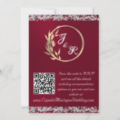 Dove, Silver Heart & Glitter, QR Code - Burgudy 招待状 (裏面)