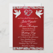 Dove, Silver Heart & Glitter, QR Code - Crimson 招待状 (正面)