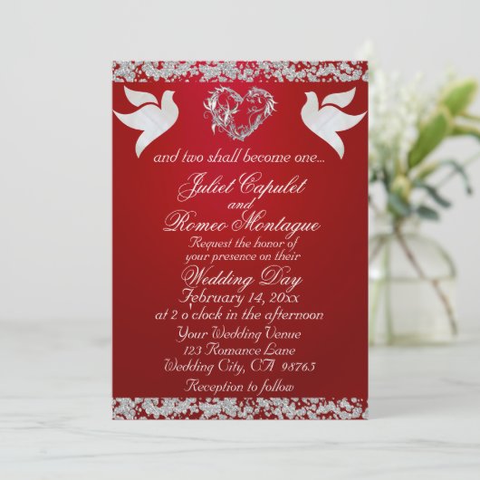 Dove, Silver Heart & Glitter, QR Code - Crimson 招待状 (スタンド正面)