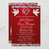 Dove, Silver Heart & Glitter, QR Code - Crimson 招待状 (正面/裏面)