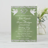 Dove, Silver Heart & Glitter, QR Code - Sage 招待状 (スタンド正面)