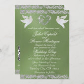 Dove, Silver Heart & Glitter, QR Code - Sage 招待状 (正面/裏面)