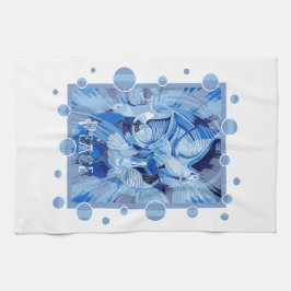 Dove With Celtic Peace Text In Blue Tones キッチンタオル