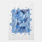 Dove With Celtic Peace Text In Blue Tones キッチンタオル (縦)