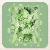 Dove With Celtic Peace Text In Green Tones スクエアペーパーコースター (正面)