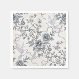 Doves and Peony Flowers with Ribbons スタンダードカクテルナプキン