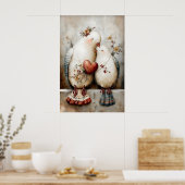 Doves Couple Wall Art, Romantic Dove Illustration ポスター (キッチン)
