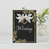 Doves, Heart & Gold Frame on Black 招待状 (スタンド正面)