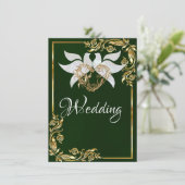 Doves, Heart & Gold Frame on Emerald Green 招待状 (スタンド正面)