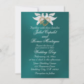 Doves, Heart & Gold Frame on Teal 招待状 (裏面)